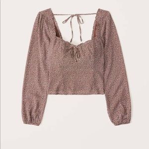 Abercrombie and Fitch Fun Brown and White Polka Dot Smocked Blouse Size Large